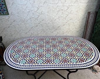 Mesa de centro ovalada Zellige hecha a mano, mesa de mosaico marroquí de lujo, mesa de centro artesanal auténtica, muebles de diseño premium, sala de estar a medida