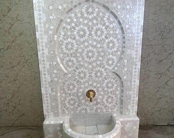 Luxury Handmade Moroccan Zellige Wall Fountain, Authentic Fez Mosaic Water Feature, Custom Indoor Outdoor Garden Fountain, Patio Courtyard