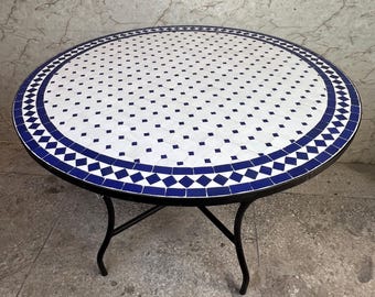 Round Moroccan Zellige Coffee Table, Handmade Mosaic Table, Luxury Tile Table, Authentic Artisan Craft, Premium Patio & Living Room Decor