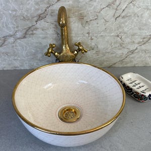 Lavabo marroquí de cerámica artesanal de primera calidad | Lavabo de cerámica de lujo | Lavabo para tocador de baño | Decoración artesanal para el baño | Auténtica artesanía