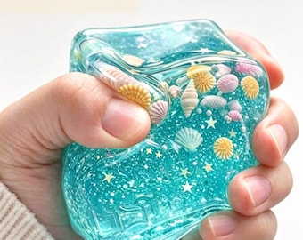 Ocean Shell Gel Cube Squishy Fidget Toy | Soft Slow Rise Stress Relief | Sensory Squeeze Toy for Anxiety | Cute Desk Decor Gift