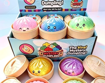 Mystery Squishy Dumpling Toy | Glitter Slow Rise Squeeze Bun, Sensory Fidget (Steamer Box)