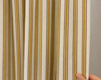 Striped Linen Look Curtain Panel,Mustard Brown Beige Drapes,French Country Farmhouse Curtains,Custom Vintage Cottage Window Treatment