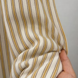 Striped Linen Look Curtain Panel,Mustard Brown Beige Drapes,French Country Farmhouse Curtains,Custom Vintage Cottage Window Treatment image 1