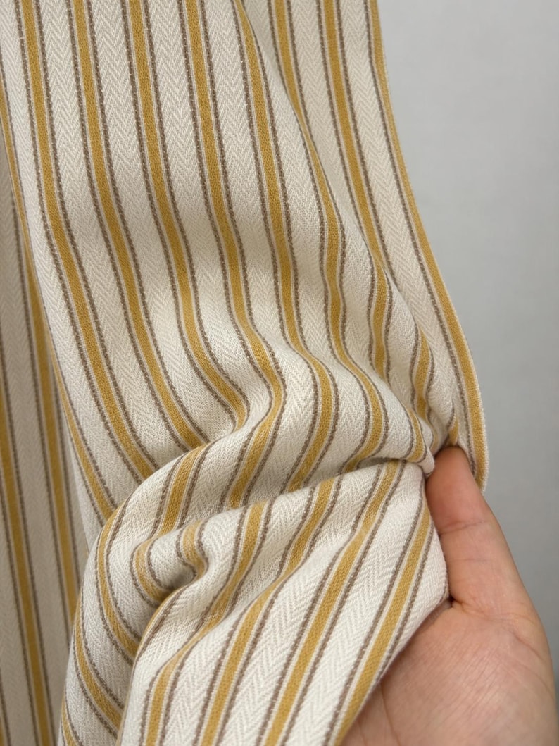 Striped Linen Look Curtain Panel,Mustard Brown Beige Drapes,French Country Farmhouse Curtains,Custom Vintage Cottage Window Treatment image 1