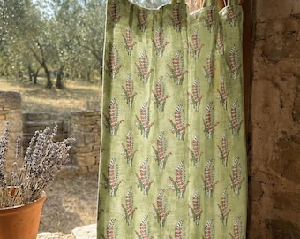 Cortina de café con estampado floral verde, cortina de cocina de algodón estilo rústico, cortina de media ventana estilo granja, panel de cenefa personalizado