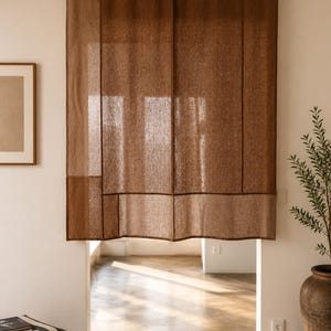 100% Leinen Patchwork Gardinen, Gitter Leinenvorhänge, Japandi Leinen Vorhänge, Wabi Sabi Fenstervorhänge, Neutrale Bauernhaus Vorhänge