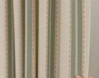 Sage Green Stripe Curtain,Vintage Farmhouse Linen Drapes,French Cottagecore Window Panel,Custom Light Filtering Curtains