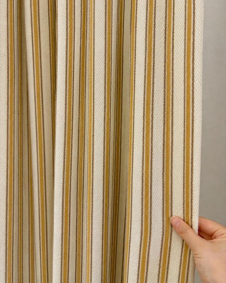 Striped Linen Look Curtain Panel,Mustard Brown Beige Drapes,French Country Farmhouse Curtains,Custom Vintage Cottage Window Treatment image 2