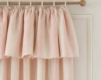 Cortinas de rayas rosas, cortinas con volantes para dormitorio de niñas, cortinas de lino estilo cottagecore, cortinas para guardería, cortinas personalizadas que filtran la luz.