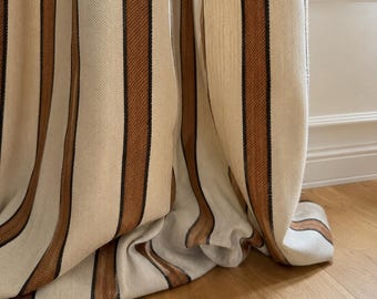 Striped Linen Curtains,Ivory Vertical Stripe Drapes,Custom Farmhouse Curtain Panel,French Country Window Treatment