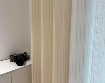 Ivory Pinstripe Sheer Curtains,Herringbone Linen Look Drapes,Light Filtering Custom Window Panels,French Japandi Curtain