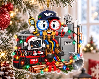 Personalized HVAC Unit Christmas Ornament 3D Effect, Custom AC Technician Gift, Funny Electrician Holiday Decor,Unique Tradesman Gift
