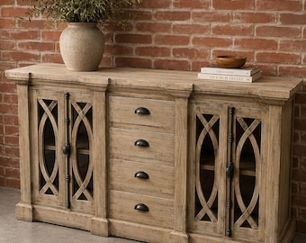 Unique New Solid Mahogany Wood Buffet Sideboard Console TV Stand In Driftwood Finish