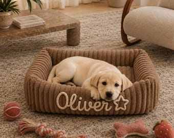 Personalized Chenille Name Dog Bed, Custom Soft Dog Bed With Name, Embroidered Pet Bed For Dogs, Cozy Puppy Bed Gift