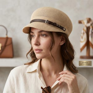 Womens Woven Straw Hat With Leather - Etsy display picture 3