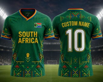 Maglia da calcio personalizzata del Sudafrica, maglia da calcio del Sudafrica con nome e numero personalizzati, maglietta regalo per i tifosi sudafricani