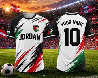 Maglia da calcio Jordan personalizzata, maglietta per tifosi di calcio Jordan, maglietta sportiva personalizzata con nome e numero, regalo per la nazionale Jordan