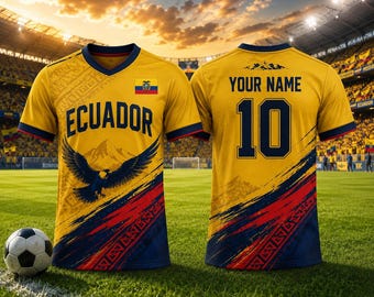 Maglia da calcio personalizzata dell'Ecuador, maglietta da calcio con nome e numero personalizzati, regalo per i tifosi dell'Ecuador, maglietta per i sostenitori della nazionale.