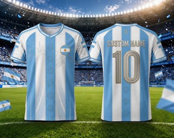 Argentina Custom Name Soccer Jersey, Personalized Argentina Football Shirt, Custom Number Fan Jersey, World Cup Supporter Gift