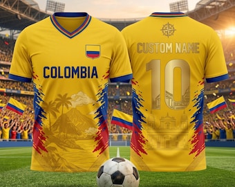 Maglia da calcio personalizzata della Colombia, con nome e numero personalizzati, regalo per i tifosi colombiani, maglietta da calcio per i Mondiali.
