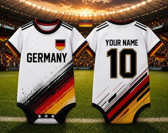 Body da calcio per neonati della Germania con nome e numero personalizzati, tutina da calcio per neonati della Germania, regalo per tifosi neonati, maglia personalizzata