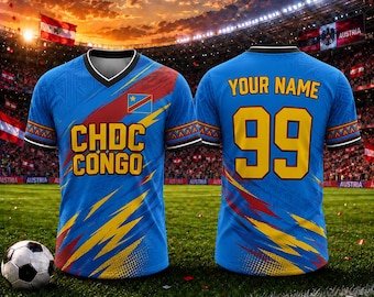 Maglia da calcio della Repubblica Democratica del Congo personalizzabile con nome e numero, maglia da calcio del Congo, maglia da tifoso personalizzata, regalo per la Repubblica Democratica del Congo