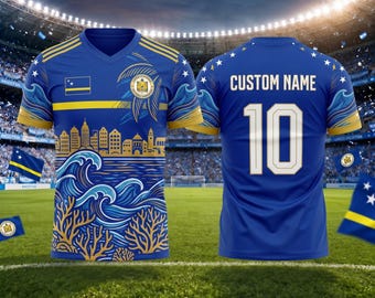 Curacao Soccer Jersey Custom Name Number Shirt, Personalized Football Fan Gift, Blue Gold Curacao Team Jersey