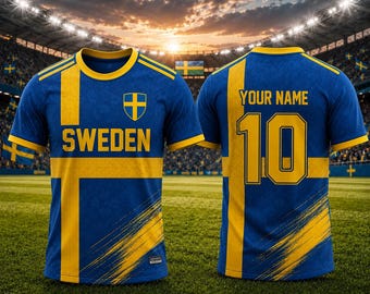 Maglia da calcio personalizzata della Svezia, maglia da calcio della Svezia con nome e numero personalizzati, regalo per i tifosi svedesi, maglia della nazionale.