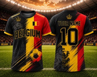 Maglia da calcio del Belgio, maglia da calcio personalizzata del Belgio, maglia da tifoso con nome e numero personalizzati, regalo del Belgio per uomo, donna e bambini