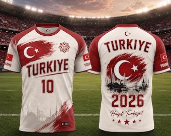 Turkey Soccer Jersey Custom Name Number, Personalized Türkiye Football Fan Shirt, Turkish Team Jersey Gift for Men Women