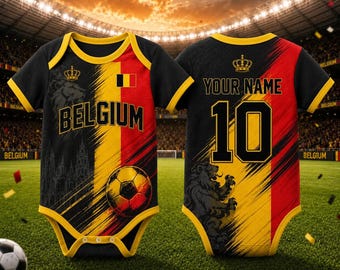 Belgium Soccer Baby Bodysuit Personalized, Custom Name Football Onesie, Belgium Fan Baby Outfit, World Cup Baby Gift