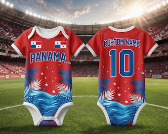 Body da neonato Panama personalizzabile con nome e numero, body da calcio Panama personalizzato, regalo per neonati e bambine appassionati di calcio