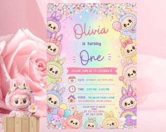 Invito per la festa di compleanno di Labubu / Festa di compleanno di Labubu / Modello di invito / Invito stampabile / Modello Canva modificabile / Download immediato