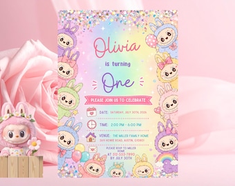 Invito per la festa di compleanno di Labubu / Festa di compleanno di Labubu / Modello di invito / Invito stampabile / Modello Canva modificabile / Download immediato