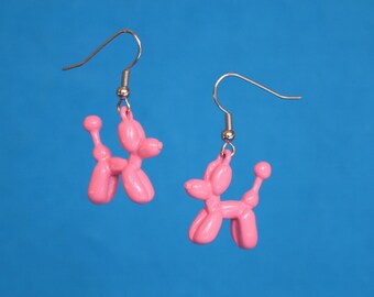 Balloon Dog Earrings by Balloongenuity-- Your Choice of Color Red Pink Purple Shiny Silver Balloon Animal Jewelry