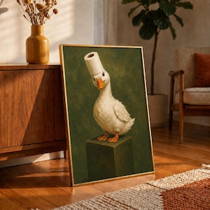 Rolig anka badrumsväggkonst, toalettpapper ankatryck, konstig vintage djurposter, toalettdekor, udda ankaälskarepresent, toalettkonst bild 3