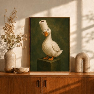 Rolig anka badrumsväggkonst, toalettpapper ankatryck, konstig vintage djurposter, toalettdekor, udda ankaälskarepresent, toalettkonst bild 5