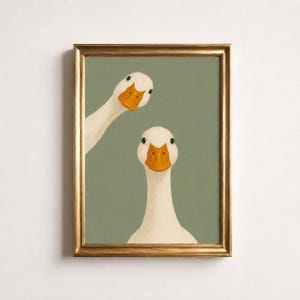 Goose Duo Poster, Minimalist Animal Wall Art, Funny Farmhouse Decor Print, Curious Duck Print, Sage Green Wall Art, Goose Lover Gift
