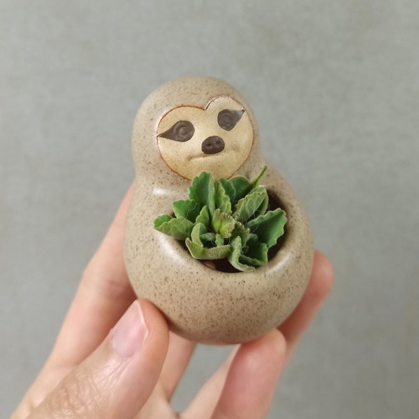 Tiny sloth planter - animal planter, ceramic planter - made in Brazil