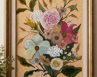 Hand Painted Floral Bouquet Acrylic Painting on Canvas