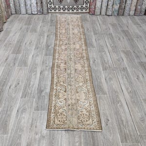 Alfombra turca Oushak antigua de 2x9, hecha a mano, de lana, de Anatolia.