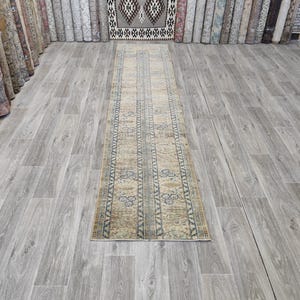 2x10 antique runner Turkish Oushak Runner Rug, Handmade, Wool, Anatolian,