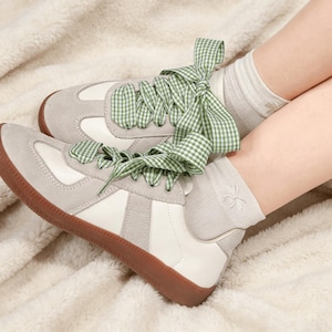 Geruite schoenveters met gingham-ruit voor Adidas Samba, groene geruite lintveters, preppy strikveters, retro-esthetische sneakeraccessoires