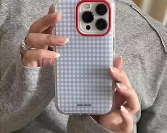Blue Checkered Soft TPU iPhone Case | Grid Pattern Phone Cover