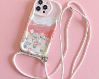 花柄クロスボディiPhoneケース｜ストラップ付きソフトシリコン保護カバー