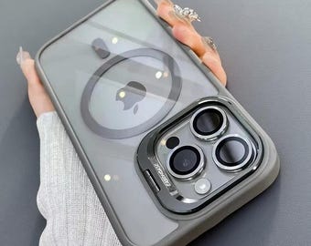 Luxury MagSafe iPhone Case with Magnetic Stand | Shockproof Glass Lens Cover
