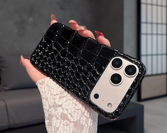 Glossy Crocodile Leather iPhone Case | Frameless Shockproof Cover