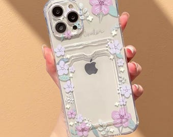 Floral Card Holder iPhone Case | Clear Protective Wallet Cover