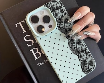 Polka Dot Floral Lace iPhone Case | Soft TPU Vintage Phone Cover